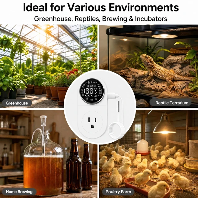 Alt view image 5 of 6 - Plug in WiFi Thermostat, Knob Temp Controller with Probe, App Control