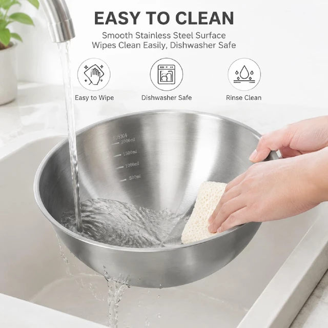 Alt view image 4 of 7 - Stainless Steel Mixing Bowls Set of 3 - 9.84", 8.66" & 7.5" Metal Mixing Bowls, 3.3 Qt, 2 Qt & 1.5 Qt Stainless Steel Salad Bowls, Durable 304 Stainless Steel Bowl for Kitchen, Baking, and Meal Prep