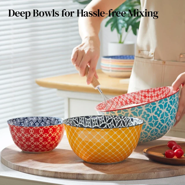 Alt view image 3 of 7 - DOWAN Mixing Bowls, Ceramic Mixing Bowls for Kitchen, Colorful Vibrant Nesting Bowls for Cooking, Baking, Prepping, Serving, Salad, Housewarming Gift, Microwave Dishwasher Safe, 3.7/2/1 Qt, Set of 3