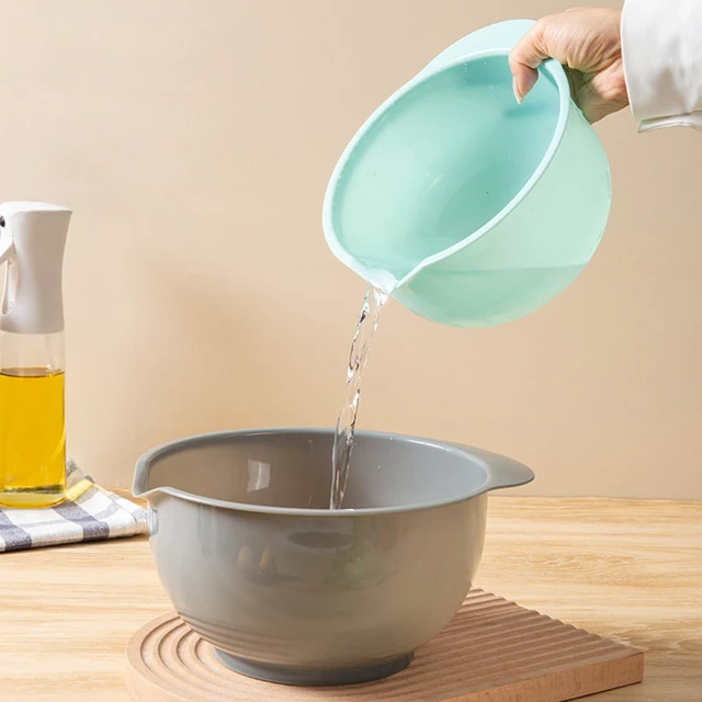 Alt view image 5 of 7 - Set of 3 Mixing Bowls with Pour Spout-Nesting Design Saves Space - Non-Slip, BPA Free, Dishwasher Safe Plastic - Kitchen Cooking and Baking Supplies (Green Pink Grey)