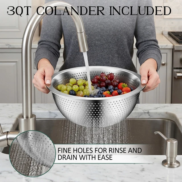 Alt view image 4 of 7 - DUTZUN Kitchen Gadgets, Stainless Steel Mixing Bowls & Colander Strainer