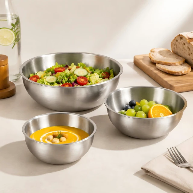 Alt view image 5 of 7 - Stainless Steel Mixing Bowls Set of 3 - 9.84", 8.66" & 7.5" Metal Mixing Bowls, 3.3 Qt, 2 Qt & 1.5 Qt Stainless Steel Salad Bowls, Durable 304 Stainless Steel Bowl for Kitchen, Baking, and Meal Prep