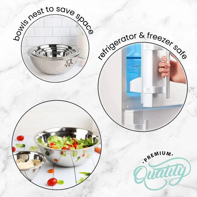 Alt view image 7 of 7 - WHYSKO Stainless Steel Mixing Bowls Set, 5-Piece Meal Prep & Food Storage