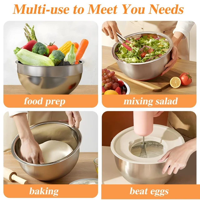 Alt view image 4 of 7 - Mixing Bowls with Lids Set, 6 PCS Stainless Steel Mixing Bowls with 3 Grater Attachments, Kitchen Food Storage Organizers Nesting Mixing Bowl, Large Size 4.5, 3.5, 2.1, 1.5, 1.1, 0.7QT