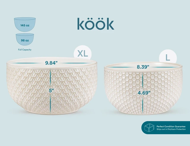 Alt view image 6 of 7 - KooK Ceramic Nesting Bowls, Embossed, Oven Safe, Set of 4, Ivory