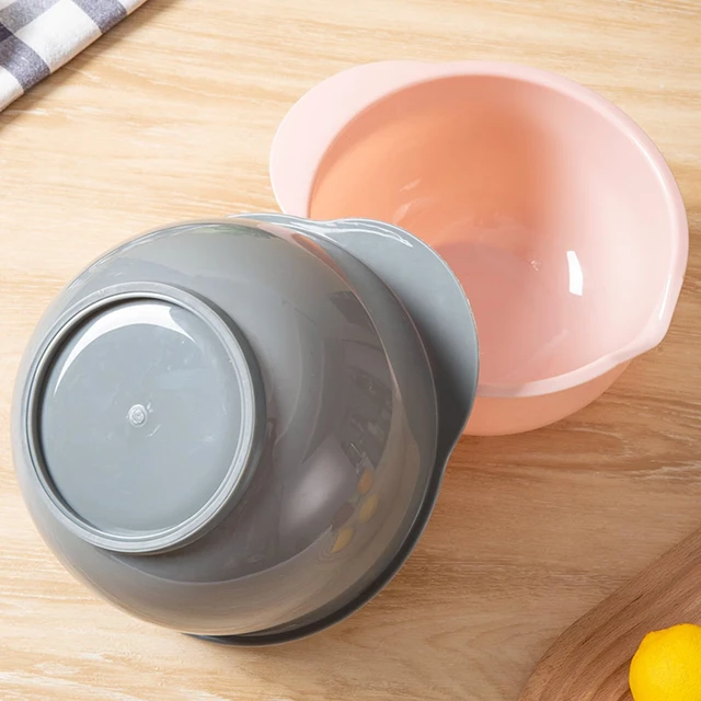 Alt view image 6 of 7 - Set of 3 Mixing Bowls with Pour Spout-Nesting Design Saves Space - Non-Slip, BPA Free, Dishwasher Safe Plastic - Kitchen Cooking and Baking Supplies (Green Pink Grey)