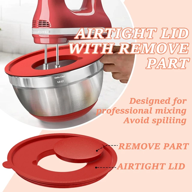Alt view image 7 of 7 - Umite Chef Mixing Bowls with Airtight Lids Set, 8PCS Stainless Steel Nesting Bowls Set, 3 Grater Attachments & Non-Slip Bottoms, Size 5, 4, 3.5, 2, 1.5QT for Baking & Mixing(Colorful)