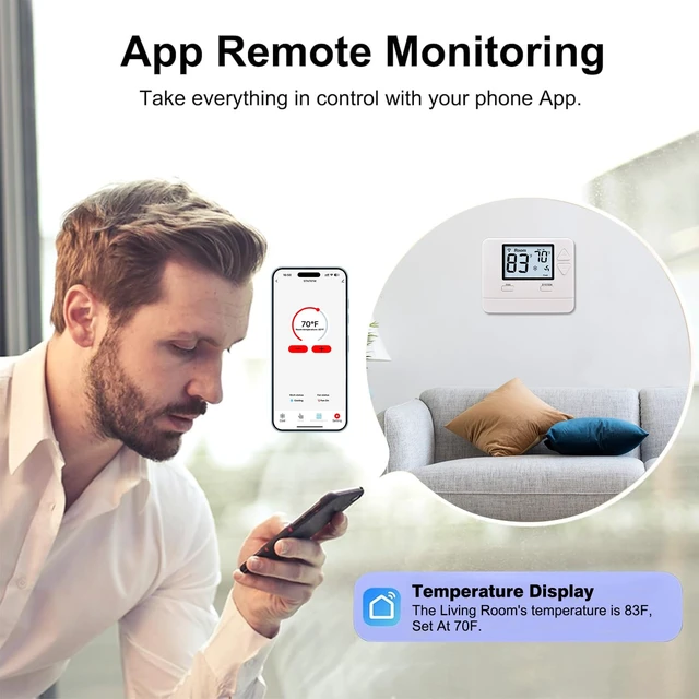 Alt view image 2 of 7 - Heagstat WiFi Thermostat 1 Heat/1 Cool for Home Conventional System