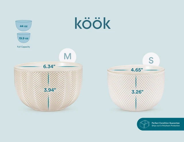 Alt view image 7 of 7 - KooK Ceramic Nesting Bowls, Embossed, Oven Safe, Set of 4, Ivory