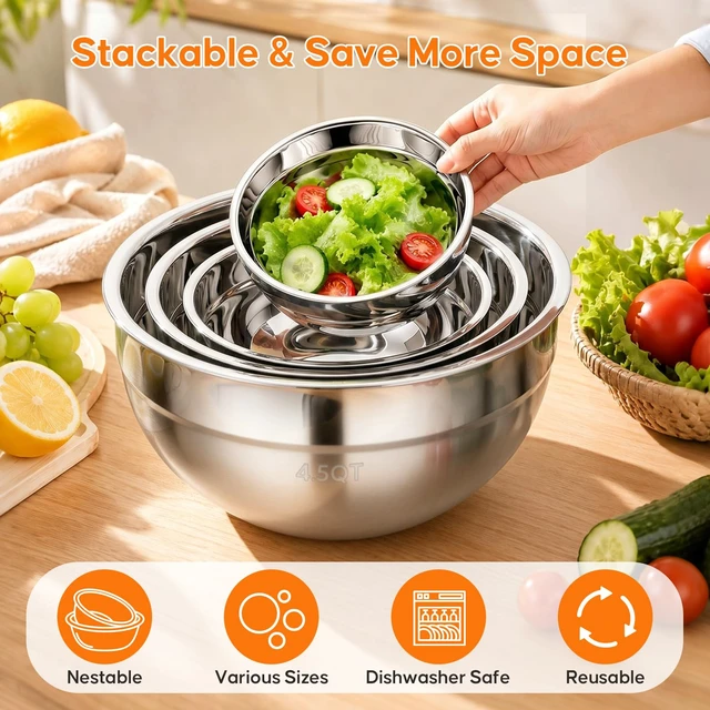 Alt view image 7 of 7 - Stainless Steel Mixing Bowls with Lids Set, 4 Pack Cooking Bowls