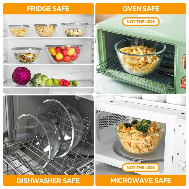 Alt view image 4 of 7 - Glass Mixing Bowls with Lids Set of 5(4.78QT,2.2QT,1.7QT,1.1QT,0.85QT),Thick Glass Nesting Bowls for Kitchen Baking,Cooking Prep,Storage,Serving,Large Salad Bowls,Dishwasher Microwave Freezer Safe