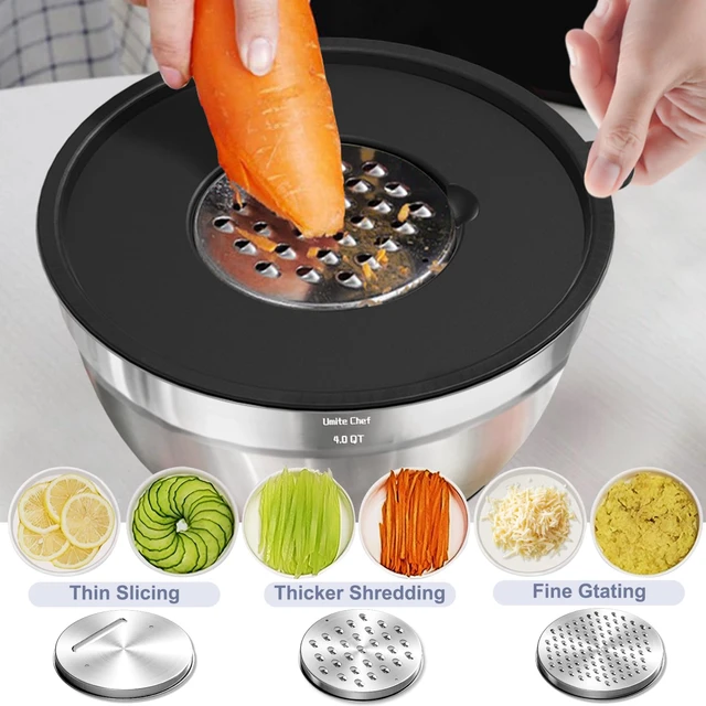 Alt view image 5 of 7 - Umite Chef Mixing Bowls with Airtight Lids Set, 8PCS Stainless Steel Nesting Bowls Set, 3 Grater Attachments & Non-Slip Bottoms, Size 5, 4, 3.5, 2, 1.5QT for Baking & Mixing(Black)