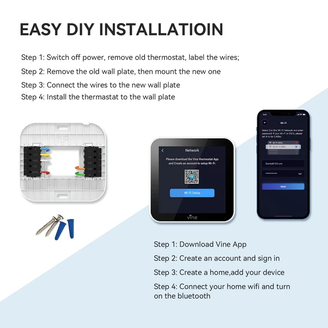 Alt view image 6 of 7 - vine Smart Thermostat Larger Color Screen Thermostats for Home Heat and AC, 7 Day Programmable WiFi Thermostat App Control Compatible with Alexa and Google Assistant, C-Wire Required