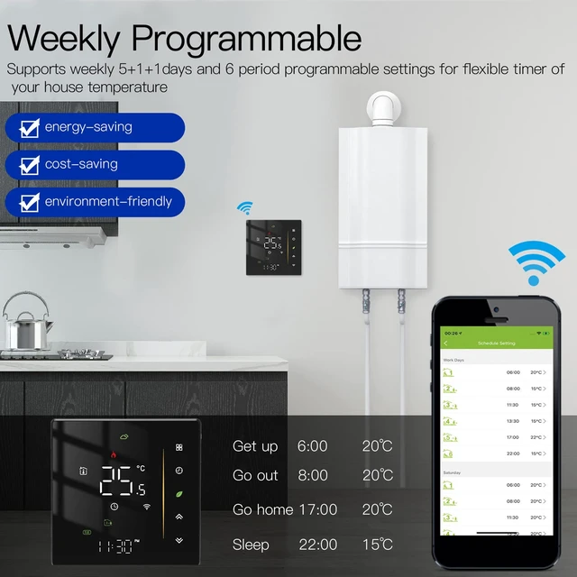 Alt view image 3 of 7 - Smart Thermostat, Smart Thermostat Professional WIFI Programmable APP Control Energy Saving Flame Retardant Home Thermostat 95 to, Programmable