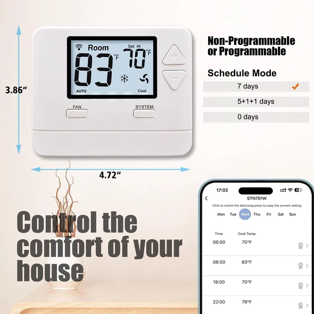 Alt view image 3 of 7 - Heagstat WiFi Thermostat 1 Heat/1 Cool for Home Conventional System