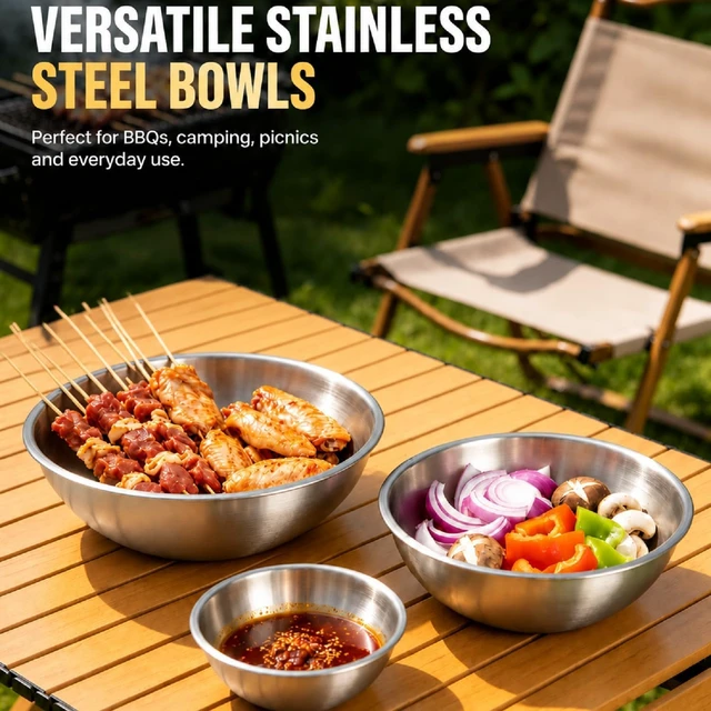 Alt view image 7 of 7 - Stainless Steel Mixing Bowls Set of 3 - 9.84", 8.66" & 7.5" Metal Mixing Bowls, 3.3 Qt, 2 Qt & 1.5 Qt Stainless Steel Salad Bowls, Durable 304 Stainless Steel Bowl for Kitchen, Baking, and Meal Prep