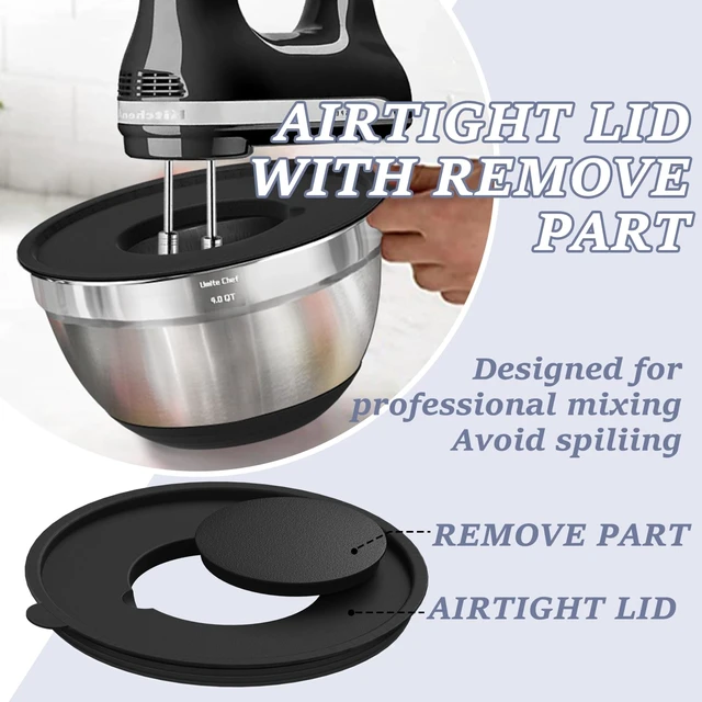 Alt view image 6 of 7 - Umite Chef Mixing Bowls with Airtight Lids Set, 8PCS Stainless Steel Nesting Bowls Set, 3 Grater Attachments & Non-Slip Bottoms, Size 5, 4, 3.5, 2, 1.5QT for Baking & Mixing(Black)