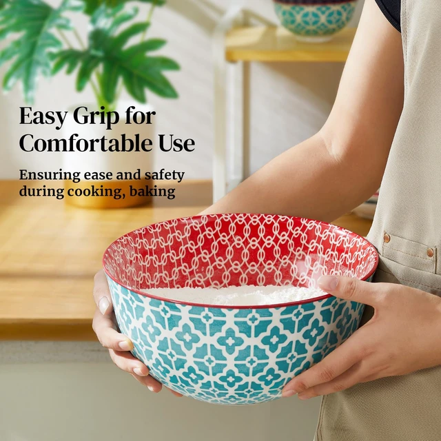 Alt view image 6 of 7 - DOWAN Mixing Bowls, Ceramic Mixing Bowls for Kitchen, Colorful Vibrant Nesting Bowls for Cooking, Baking, Prepping, Serving, Salad, Housewarming Gift, Microwave Dishwasher Safe, 3.7/2/1 Qt, Set of 3