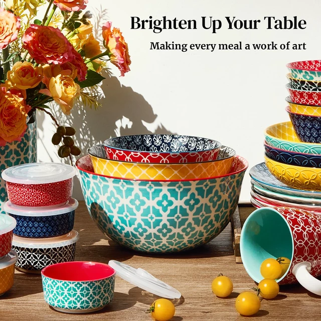 Alt view image 7 of 7 - DOWAN Mixing Bowls, Ceramic Mixing Bowls for Kitchen, Colorful Vibrant Nesting Bowls for Cooking, Baking, Prepping, Serving, Salad, Housewarming Gift, Microwave Dishwasher Safe, 3.7/2/1 Qt, Set of 3