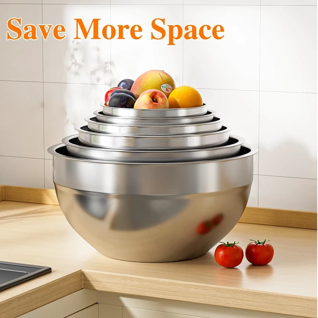 Alt view image 7 of 7 - Mixing Bowls with Lids Set, 6 PCS Stainless Steel Mixing Bowls with 3 Grater Attachments, Kitchen Food Storage Organizers Nesting Mixing Bowl, Large Size 4.5, 3.5, 2.1, 1.5, 1.1, 0.7QT