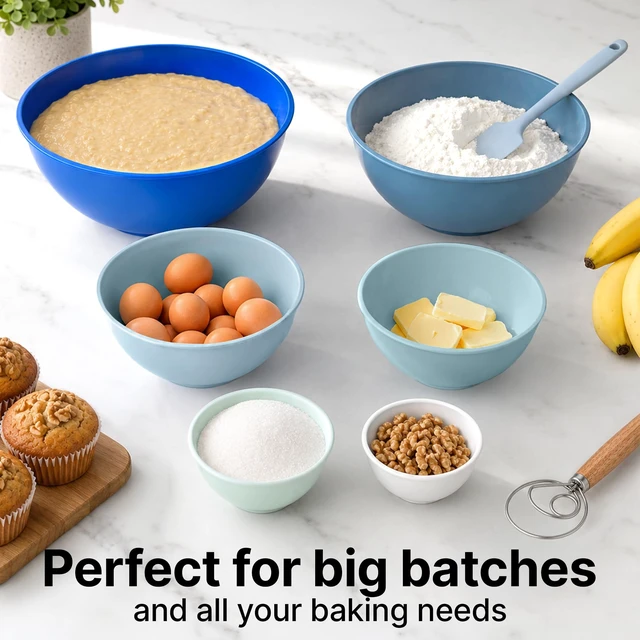 Alt view image 4 of 7 - Zulay Kitchen 12 Piece Plastic Mixing Bowls with Lids Set - Leak-Proof Microwave & Freezer Safe Stackable Mixing Bowl Set for Preparing, Serving and Storing - Non-Slip Large Nesting Bowls (Blue Ombre)