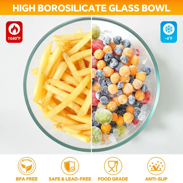 Alt view image 7 of 7 - Glass Mixing Bowls with Lids Set of 5(4.78QT,2.2QT,1.7QT,1.1QT,0.85QT),Thick Glass Nesting Bowls for Kitchen Baking,Cooking Prep,Storage,Serving,Large Salad Bowls,Dishwasher Microwave Freezer Safe