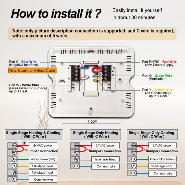 Alt view image 6 of 7 - Heagstat WiFi Thermostat 1 Heat/1 Cool for Home Conventional System