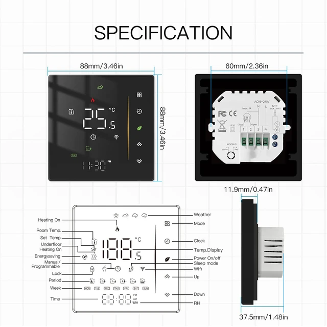 Alt view image 6 of 7 - Smart Thermostat, Smart Thermostat Professional WIFI Programmable APP Control Energy Saving Flame Retardant Home Thermostat 95 to, Programmable