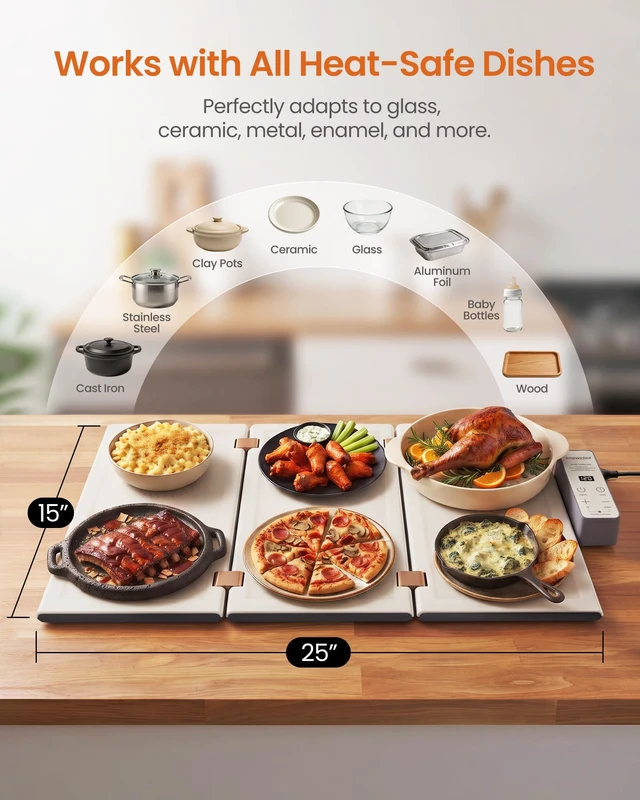 Alt view image 3 of 7 - Electric Food Warming Tray, 3-Fold Design Food Warmer for Parties & Buffet