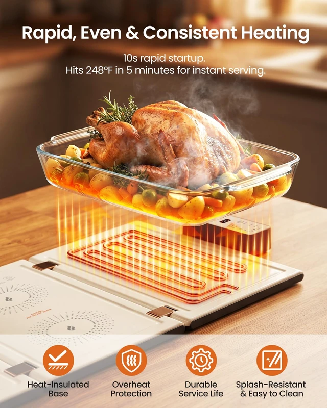 Alt view image 6 of 7 - Electric Food Warming Tray, 3-Fold Design Food Warmer for Parties & Buffet