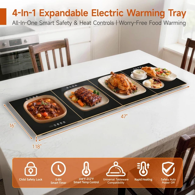 Alt view image 2 of 7 - Modular 47 x 16 Inch Food Warmers for Parties Buffet, Electric Warming Tray