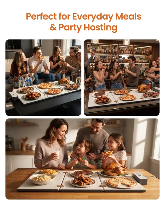 Alt view image 7 of 7 - Electric Food Warming Tray, 3-Fold Design Food Warmer for Parties & Buffet