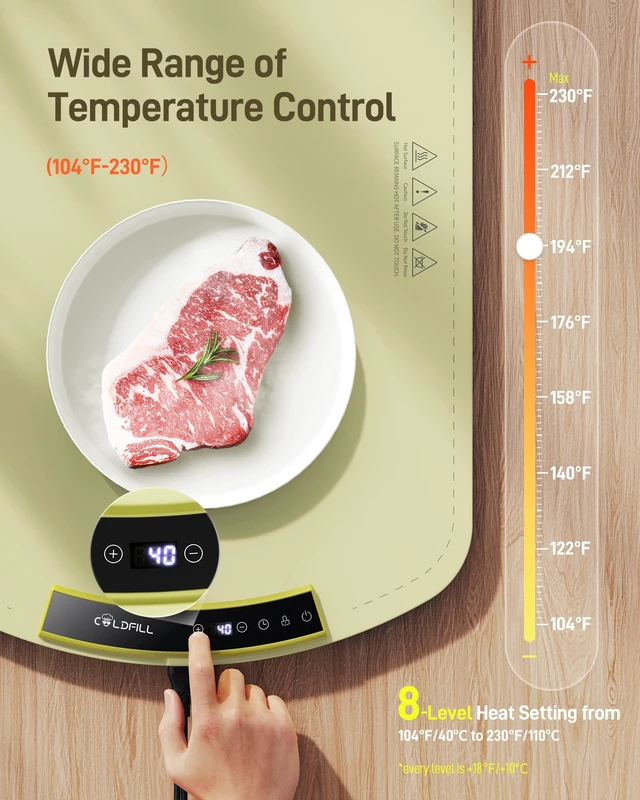 Alt view image 2 of 7 - Food Warming Mat - Upgraded 8 Levels Adjustable Temperature Electric Warming Tray, Multifunctional Full Surface Food Warmer for Parties Buffet, with Child Lock, Auto Shut-Off, Fast Heating