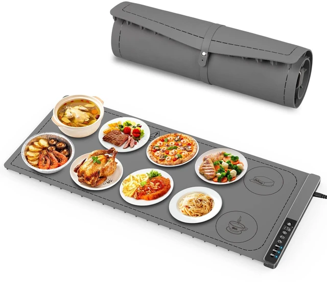 Main image of Warming Mat for Food, 3-Zone Food Warming Mat, 36x15 Inch Food Warmer Chafing Dishes for Buffet, 9 Temp&Timer, Child Safety Lock,18mm Feet Protects Table for Kitchen & Daily Use (Gray-36inches)