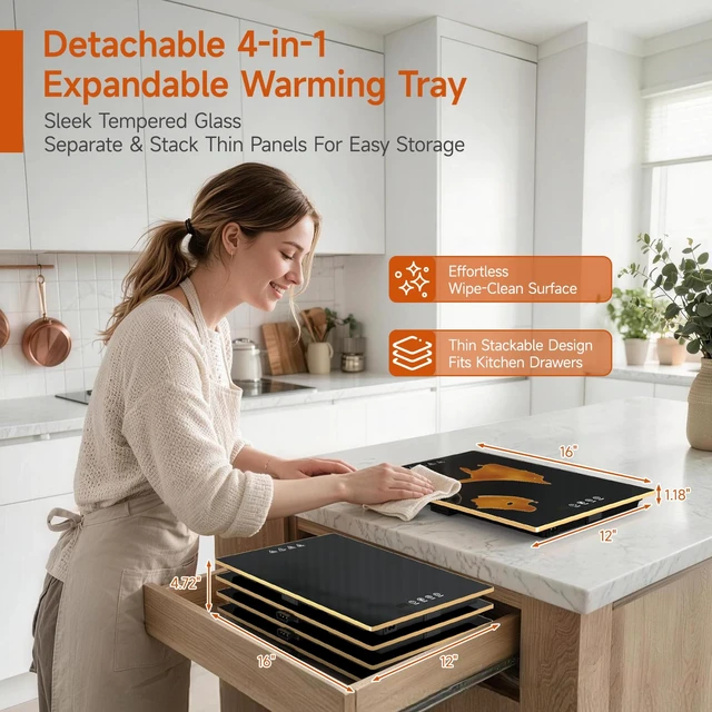 Alt view image 6 of 7 - Modular 47 x 16 Inch Food Warmers for Parties Buffet, Electric Warming Tray