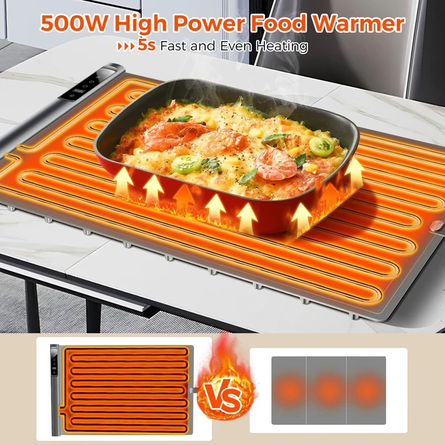 Alt view image 2 of 7 - Warming Mat for Food,Silicone Electric Warming Tray for Buffets Party and Home,10s Fast Full Surface Food Heating pad,Portable Design for Daily Use,8 Temperture Settings & 1-6h Timer (Dark Grey)