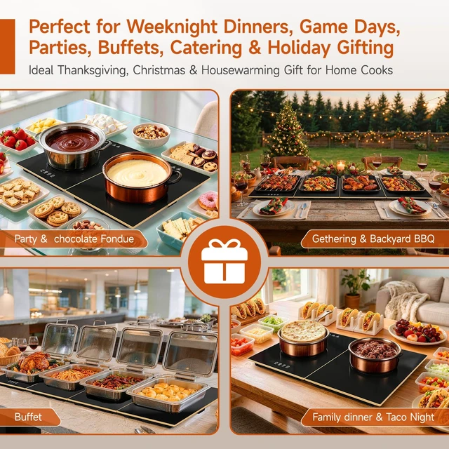 Alt view image 7 of 7 - Modular 47 x 16 Inch Food Warmers for Parties Buffet, Electric Warming Tray