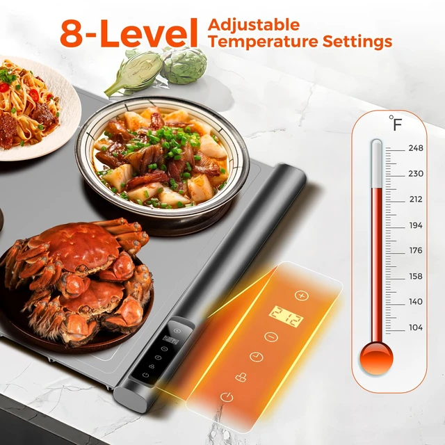 Alt view image 4 of 7 - Warming Mat for Food,Silicone Electric Warming Tray for Buffets Party and Home,10s Fast Full Surface Food Heating pad,Portable Design for Daily Use,8 Temperture Settings & 1-6h Timer (Dark Grey)