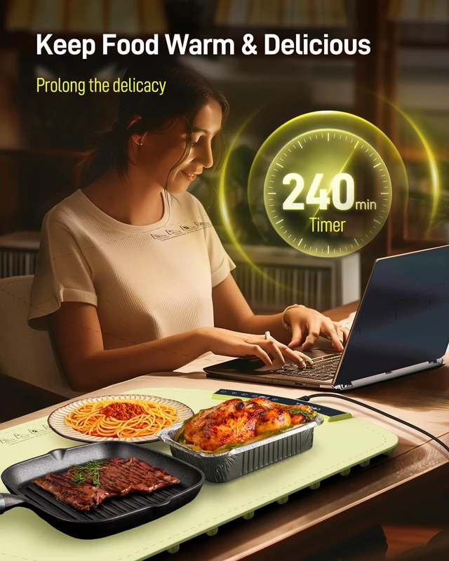 Alt view image 6 of 7 - Food Warming Mat - Upgraded 8 Levels Adjustable Temperature Electric Warming Tray, Multifunctional Full Surface Food Warmer for Parties Buffet, with Child Lock, Auto Shut-Off, Fast Heating