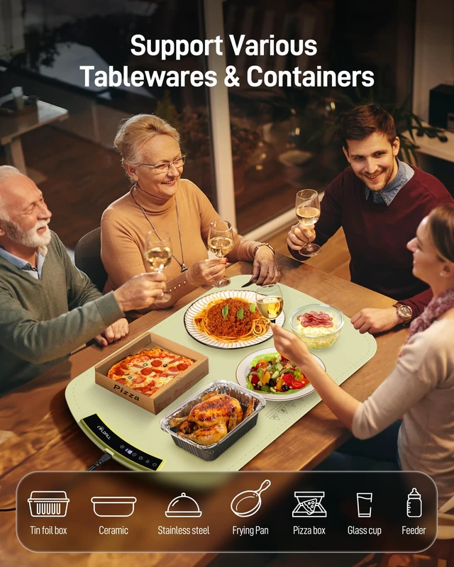 Alt view image 7 of 7 - Food Warming Mat - Upgraded 8 Levels Adjustable Temperature Electric Warming Tray, Multifunctional Full Surface Food Warmer for Parties Buffet, with Child Lock, Auto Shut-Off, Fast Heating