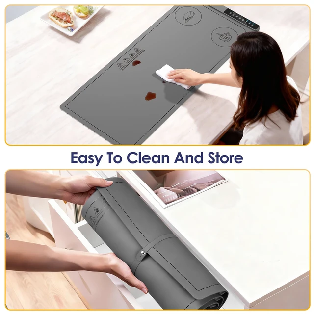 Alt view image 7 of 7 - Warming Mat for Food, 3-Zone Food Warming Mat, 36x15 Inch Food Warmer Chafing Dishes for Buffet, 9 Temp&Timer, Child Safety Lock,18mm Feet Protects Table for Kitchen & Daily Use (Gray-36inches)