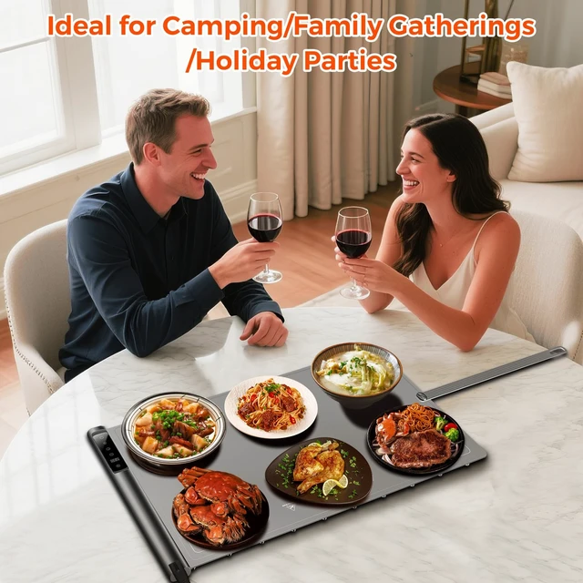 Alt view image 7 of 7 - Warming Mat for Food,Silicone Electric Warming Tray for Buffets Party and Home,10s Fast Full Surface Food Heating pad,Portable Design for Daily Use,8 Temperture Settings & 1-6h Timer (Dark Grey)