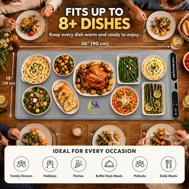 Alt view image 2 of 7 - Warming Mat for Food, 36 x 15 Inch Electric Food Warming Mat, 6 Heat Levels