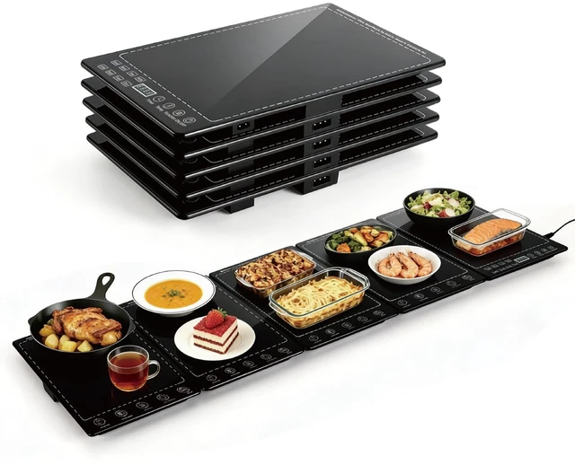 Main image of Electric Warming Tray 5-in-1 Food Warmers for Parties Buffet with 10 Temp & 24H Timer,41" x 15" Glass Warming Mat for Food Modular Warmers for Food Trays Buffet, for Family Women