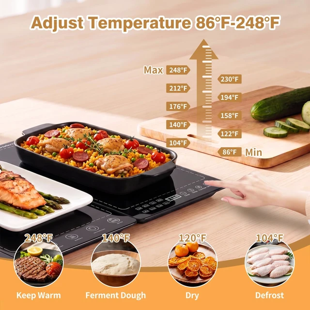 Alt view image 2 of 7 - Electric Warming Tray 5-in-1 Food Warmers for Parties Buffet with 10 Temp & 24H Timer,41" x 15" Glass Warming Mat for Food Modular Warmers for Food Trays Buffet, for Family Women