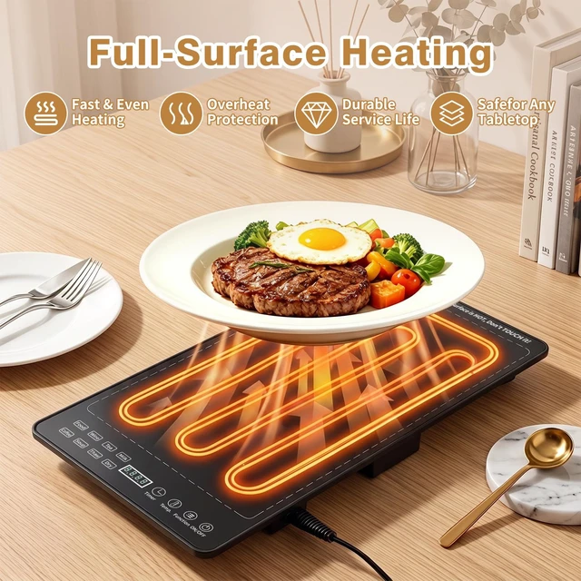 Alt view image 3 of 7 - Electric Warming Tray 5-in-1 Food Warmers for Parties Buffet with 10 Temp & 24H Timer,41" x 15" Glass Warming Mat for Food Modular Warmers for Food Trays Buffet, for Family Women
