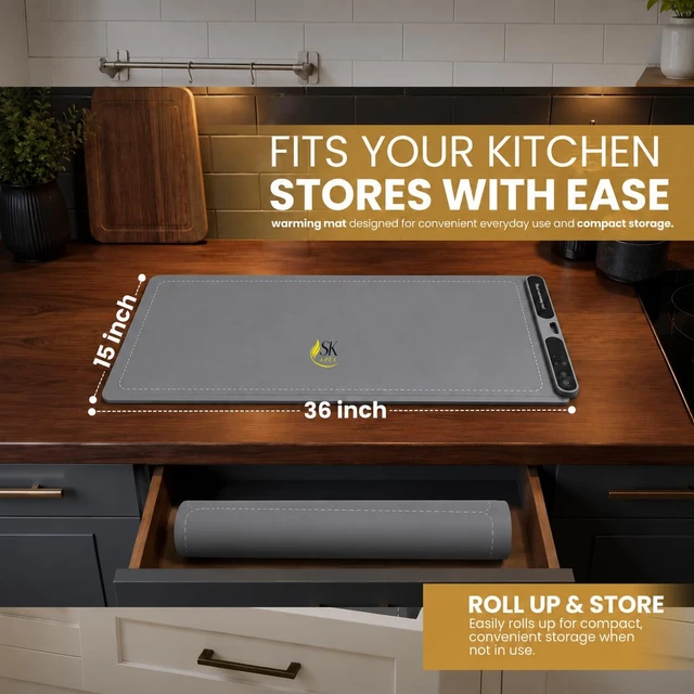 Alt view image 6 of 7 - Warming Mat for Food, 36 x 15 Inch Electric Food Warming Mat, 6 Heat Levels