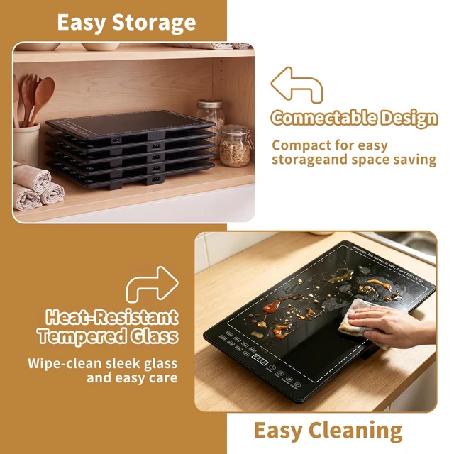 Alt view image 7 of 7 - Electric Warming Tray 5-in-1 Food Warmers for Parties Buffet with 10 Temp & 24H Timer,41" x 15" Glass Warming Mat for Food Modular Warmers for Food Trays Buffet, for Family Women