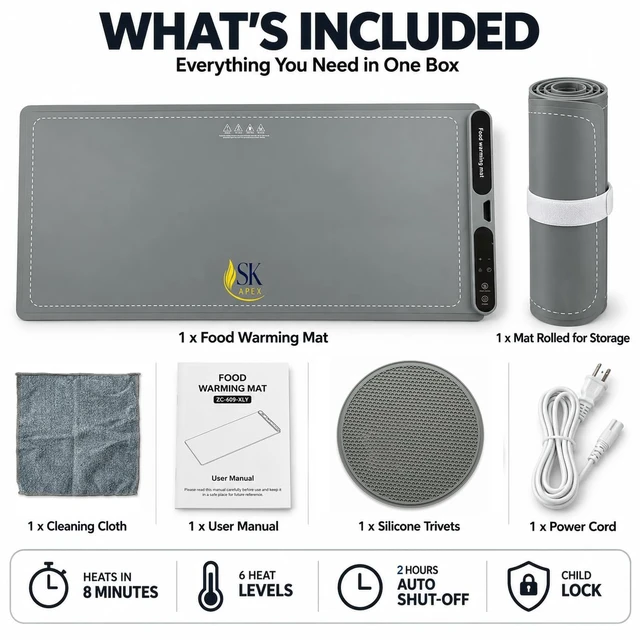 Alt view image 7 of 7 - Warming Mat for Food, 36 x 15 Inch Electric Food Warming Mat, 6 Heat Levels