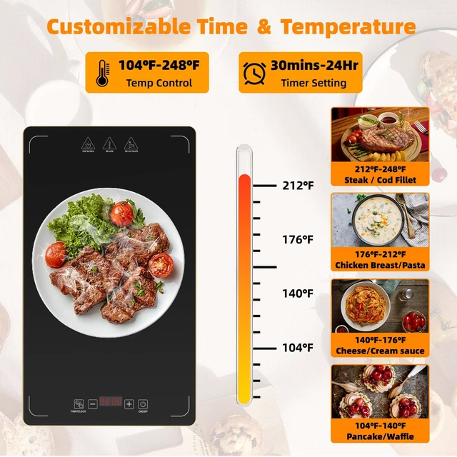 Alt view image 3 of 7 - 4-in-1 Detachable Electric Warming Tray, Expandable Buffet Server 33x15 Inch, 104-248°F with 24H Timer, Chafing Dishes & Food Warmers